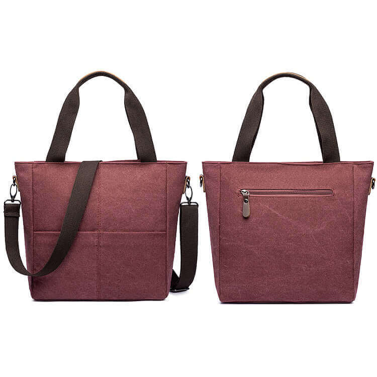 Red women's canvas shoulder handbag.
