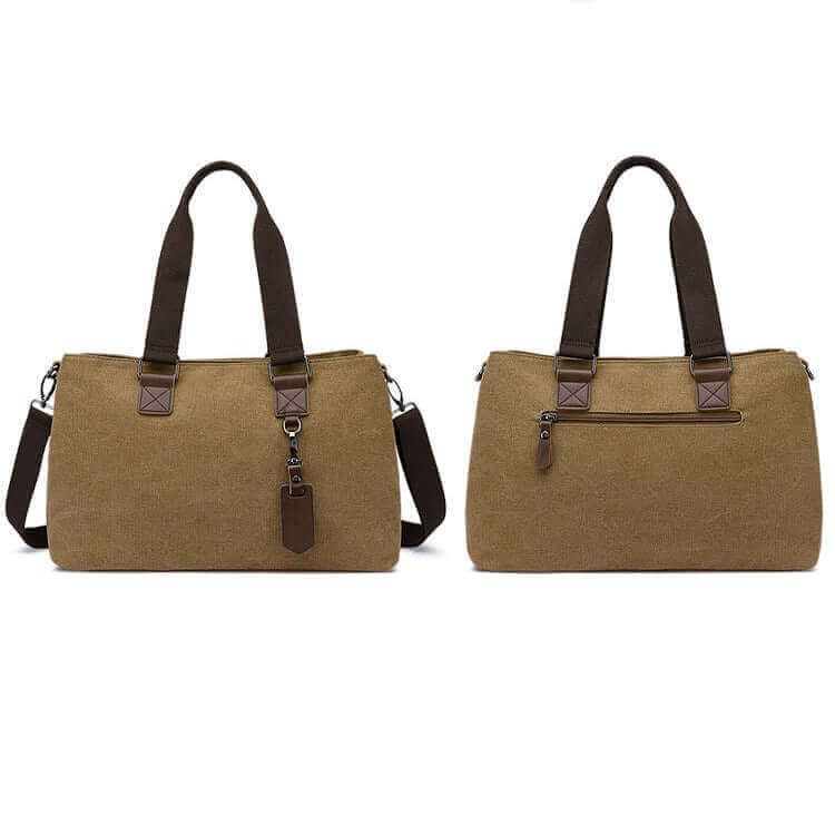 Women's canvas shoulder tote bag in coffee.