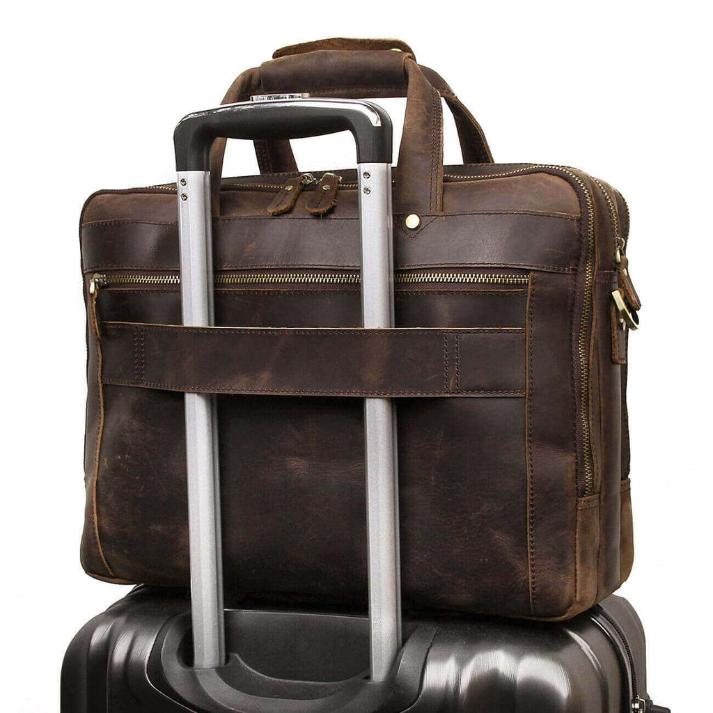 Men's leather laptop bag, perfect for work and travel in New Zealand.